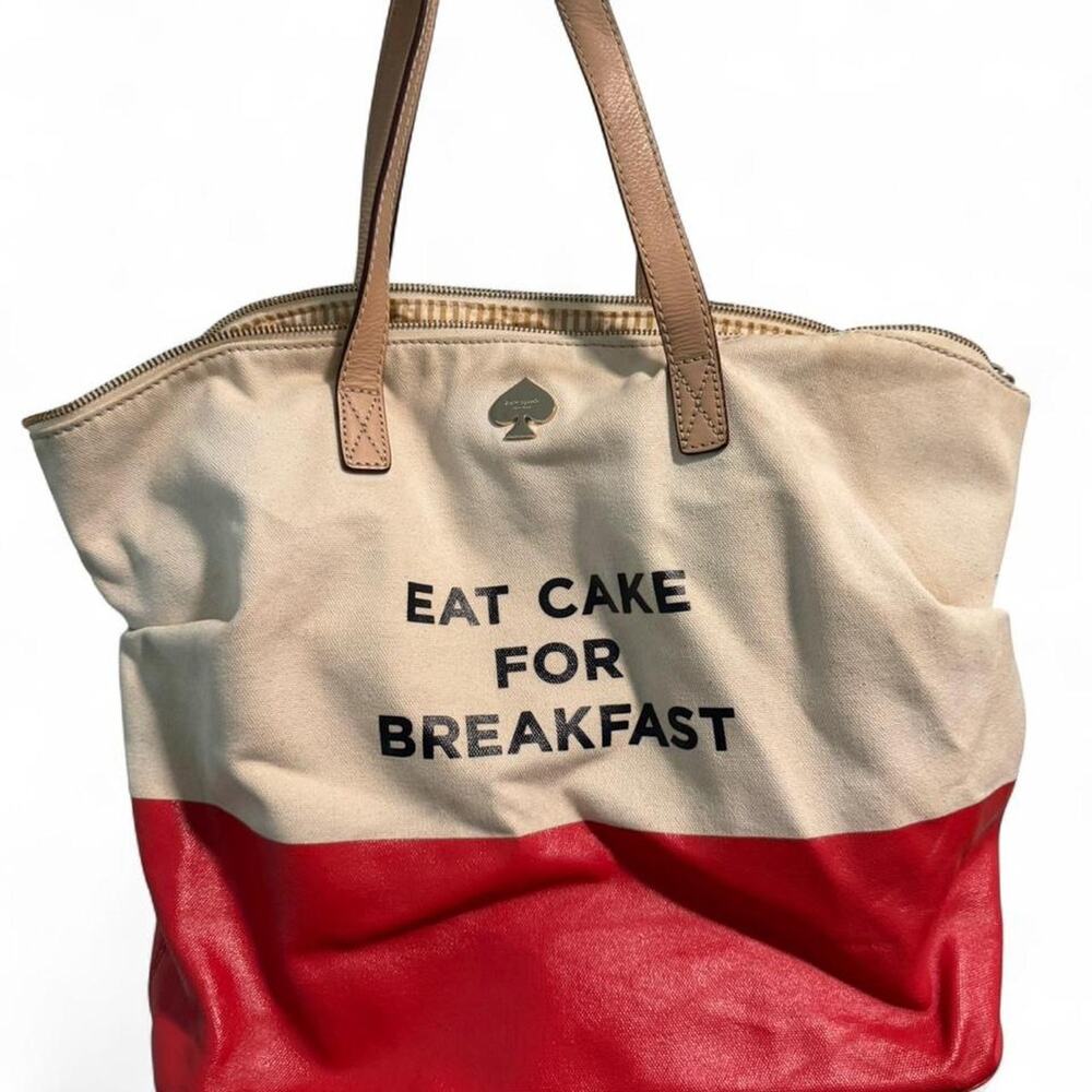 Kate Spade "Eat Cake for Breakfast" Tote Bag - Red and Cream